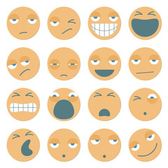 Cartoon Emoticons Looking Careless. Unique, Sixteen pieces set.