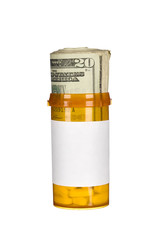 Pill bottle and cash