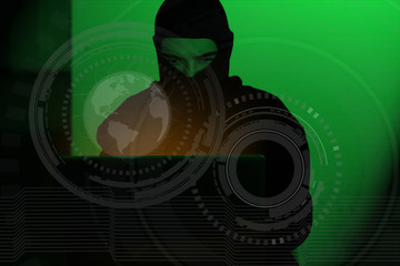 Hacker man in hoodie shirt typing hacking global netwok security