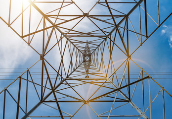 Power tower in the blue sky background