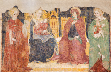 BRESCIA, ITALY - MAY 22, 2016: The fresco of breast-feeding of Bandona and the saints women in...