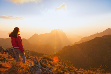 Fototapeta premium Traveller trekking on Doi Luang Chiang Dao Mountain. Chiang mai,
