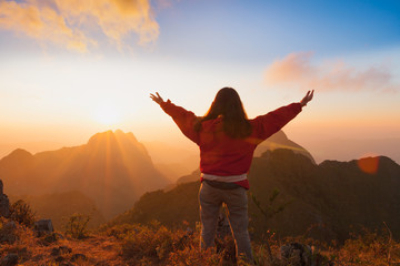 Traveller trekking on Doi Luang Chiang Dao Mountain. Chiang mai,