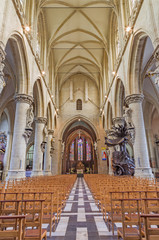 Fototapeta na wymiar BRUSSELS, BELGIUM - JUNE 15, 2014: The nave of gothic church Notre Dame de la Chapelle.