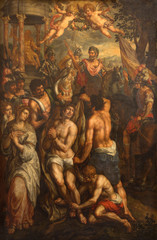 BRUSSELS, BELGIUM - JUNE 15, 2014: Painting of the Martyrdom in Notre Dame de la Chapelle.