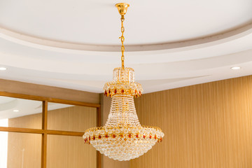 beautiful crystal chandelier hanging in the hotel