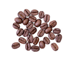 Roasted coffee beans on white background
