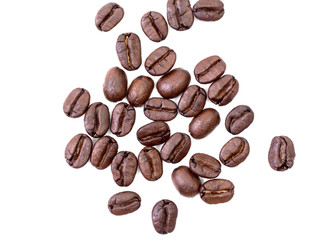 Roasted coffee beans on white background