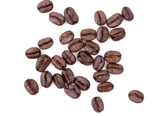 Roasted coffee beans on white background