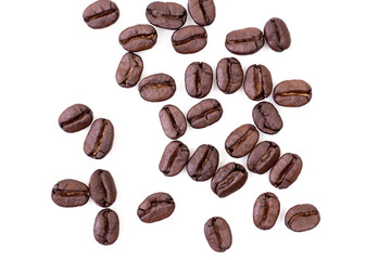 Roasted coffee beans on white background
