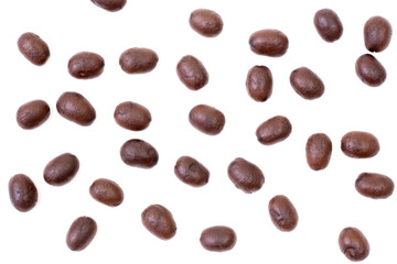 Roasted coffee beans on white background