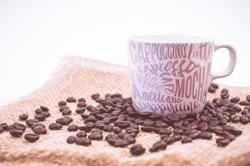 Typography on coffee cup with retro color effected