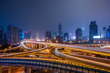 Shanghai overpass at night in China.