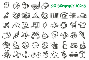 vector doodle summer icons set