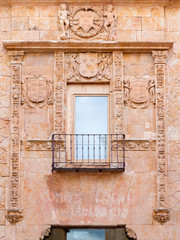 SALAMANCA, SPAIN, APRIL - 16, 2016: The plateresque facade of building of Centro de estudios Brasilenos (University) by Juan de Alava (1530-1531).