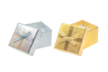 Gold And Silver Colour Gift Box On White Background