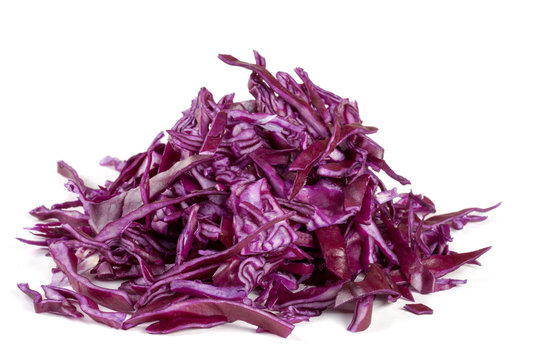 sliced red cabbage isolated on white background