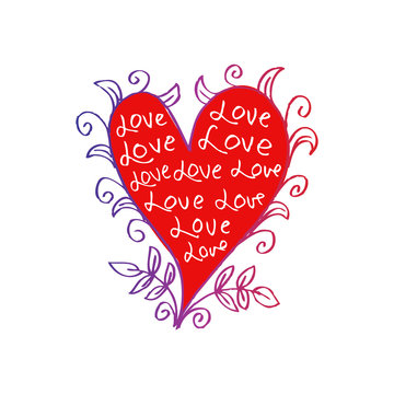 Fototapeta  Heart made of lettering. Inscriptions Love forming a heart shape