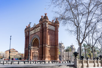 Naklejka premium Cityscape in Barcelona Europe - street view of Old town in Barce