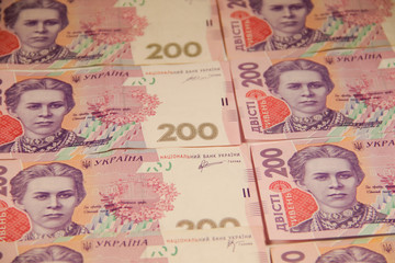 Ukrainian money. Background of the two hundred hryvnia banknotes