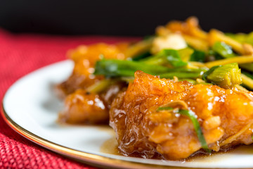 wok fried chicken stir fry with sweet peppers and chinese vegeta