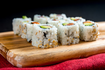 Japanese food Sushi Roll Maki of Salmon and avocado
