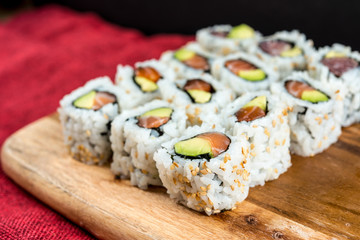 Japanese food Sushi Roll Maki of Salmon and avocado