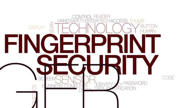 Fingerprint security animated word cloud, text design animation. Kinetic typography.