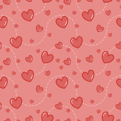 Seamless pattern with pink hearts on light pink background. Vector illustration. Valentine day. Background for dress, manufacturing, wallpapers, prints, gift wrap and scrapbook. 
