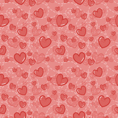 Seamless vector pattern with pink hearts ad abstract dotted lines on light pink background. Vector illustration. Valentine day. Background for dress, manufacturing, wallpapers, prints
