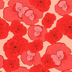 Seamless pattern with red poppies on light pink background.  Floral seamless background for dress, manufacturing, wallpapers, prints, gift wrap and scrapbook. 
