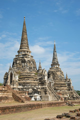 Two ancient Buddhist stupas of Wat Phra Si Sanphet in historic park of the city of Ayutthaya, Thailand