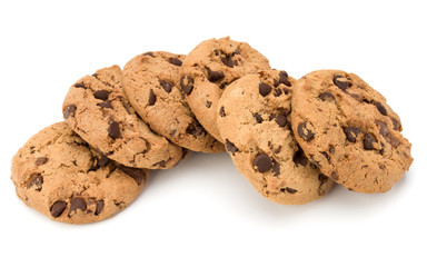 Chocolate chip cookies isolated on white background. Sweet biscu