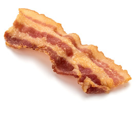 cooked crispy slice of bacon isolated on white background