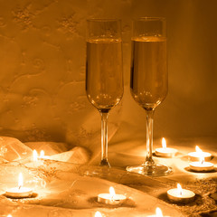 two glasses of sparkling white wine