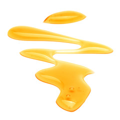 Sweet honey drips isolated on white background. Syrup droplet, n