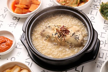 red ginseng chicken soup. hongsam  samgyetang