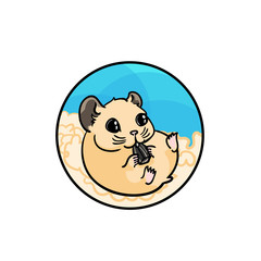 Syrian hamster eating sunflower seed. Animal art, cute cartoon style, vector hand drawn illustration. Suitable for pet shop or zoo ads, label design or animal food package element