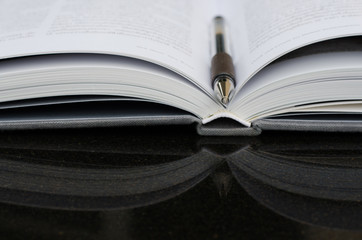 Pen on open book