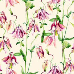 Watercolor meadow bellflowers seamless pattern