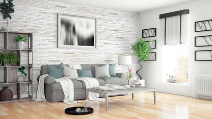 Modern bright interior . 3D rendering