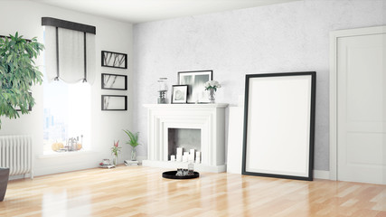 Modern bright interior . 3D rendering