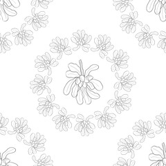 Shea tree nuts plant, berry, fruit natural organic butter ingredient. Hand drawn sketch illustration. Treatment, cosmetics, food ingredient, seamless pattern