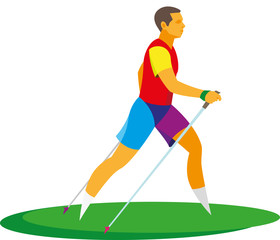 young athlete training in Nordic walking