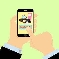 Finger presses relax button on smartphone