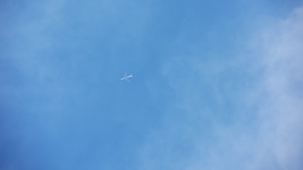 White airplane and blue sky