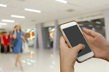 Woman using mobile smartphone, online booking
