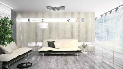 Modern bright interior . 3D rendering