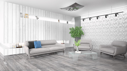 Modern bright interior . 3D rendering