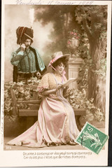 Fototapeta na wymiar Carte postale ancienne / Amour courtois